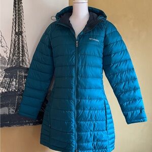 Columbia Women's Teal Blue Long Puffer Jacket